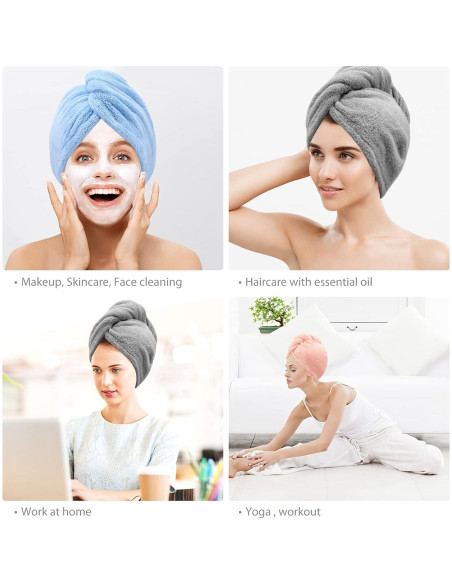 Toalla de Microfibra BEoffer para Cabello - 3 Turbantes Secado Rápido