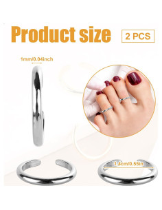 2 Anillos de Dedo Ajustables Mikovivi de Cobre Plateado 1mm 2