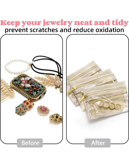 50 Bolsas de Joyería de Viaje Acshio Beige 10.9x8 cm