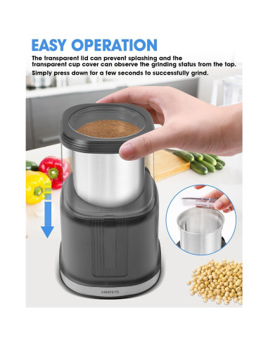 Molino de Café Eléctrico Amateys 250W Acero Inoxidable 75g