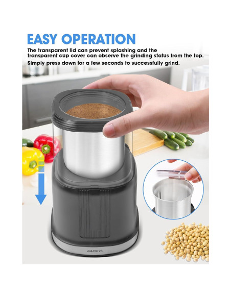 Molino de Café Eléctrico Amateys 250W Acero Inoxidable 75g