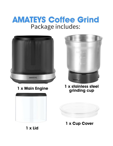 Molino de Café Eléctrico Amateys 250W Acero Inoxidable 75g