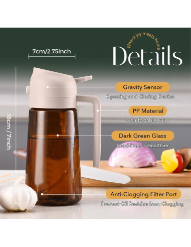 YARRAMATE Pulverizador de Aceite 16oz Vidrio Borosilicato Rosa