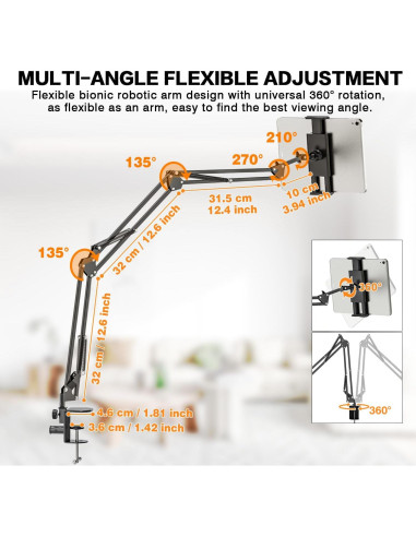 Soporte Ajustable para Tablet JUBOR 95.5 cm 360 Aluminio