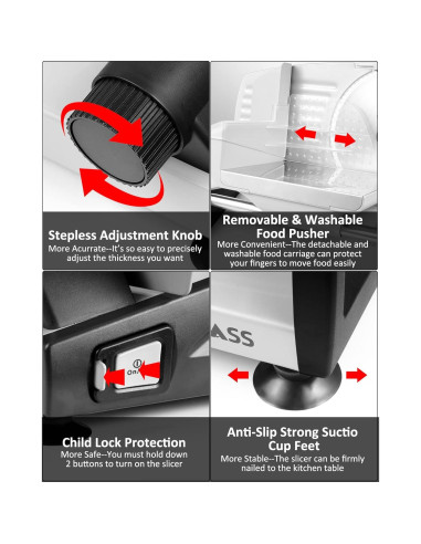 Cortadora de Carne Eléctrica TOKASS 200W con 2 Cuchillas 19.05cm