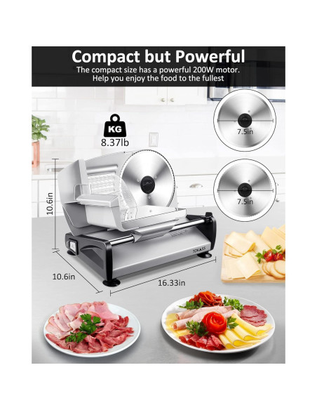 Cortadora de Carne Eléctrica TOKASS 200W con 2 Cuchillas 19.05cm