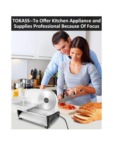 Cortadora de Carne Eléctrica TOKASS 200W con 2 Cuchillas 19.05cm