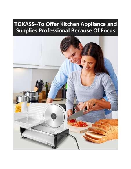 Cortadora de Carne Eléctrica TOKASS 200W con 2 Cuchillas 19.05cm