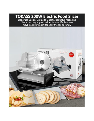 Cortadora de Carne Eléctrica TOKASS 200W con 2 Cuchillas 19.05cm