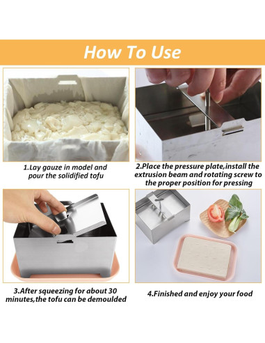 Prensa de Tofu QTLCOHD Acero Inoxidable 16x12x9 cm Libre BPA