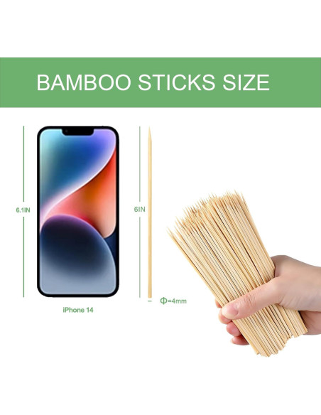 HOSSIAN 150 Palitos de Bambú Natural 15.24 cm para Aperitivos