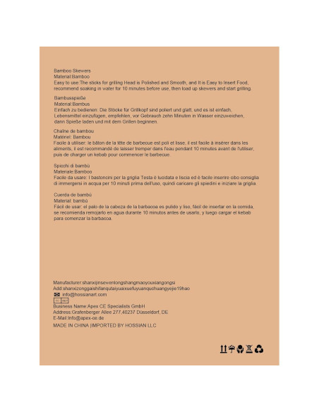 HOSSIAN 150 Palitos de Bambú Natural 15.24 cm para Aperitivos