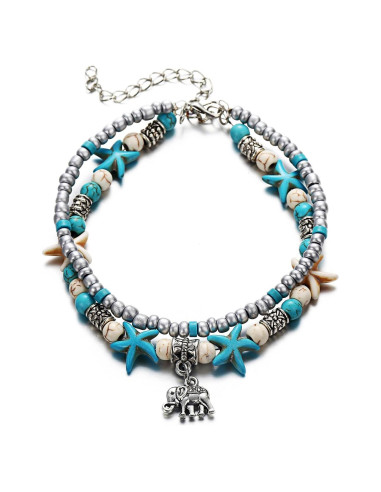 Pulsera de Tobillo Bohemia Turquesa para Mujeres - 2 Pcs