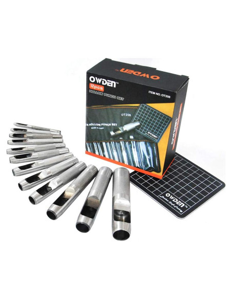 Set de Punzones de Cuero OWDEN 12 Piezas con Mate de Corte