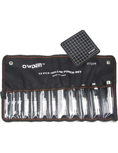 Set de Punzones de Cuero OWDEN 12 Piezas con Mate de Corte