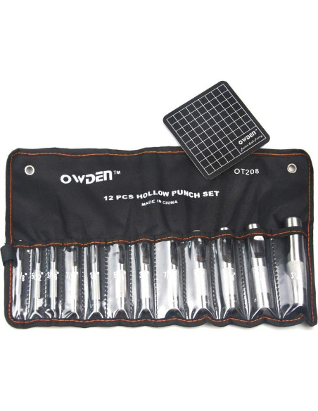 Set de Punzones de Cuero OWDEN 12 Piezas con Mate de Corte