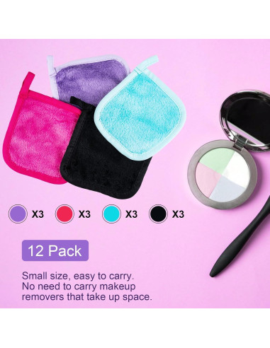 12 Paños Desmaquillantes Reutilizables MEQHUO Microfibra 12.7x12.7cm