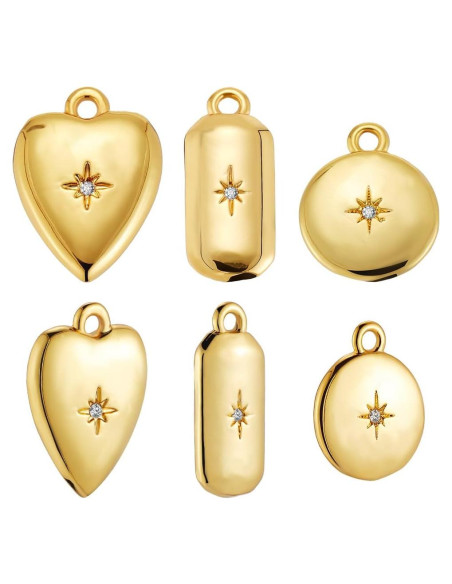 Beebeecraft 12 Piezas Charms de Corazón Oro 18K para Joyería DIY