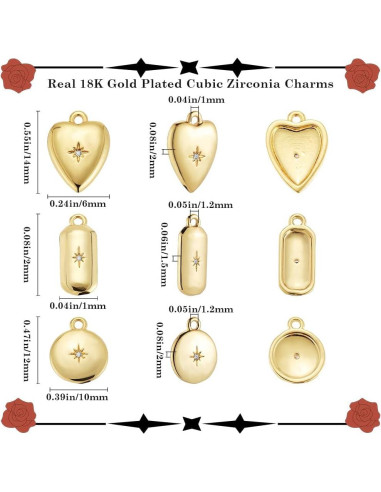 Beebeecraft 12 Piezas Charms de Corazón Oro 18K para Joyería DIY