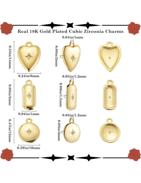 Beebeecraft 12 Piezas Charms de Corazón Oro 18K para Joyería DIY