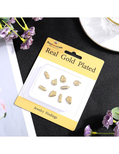 Beebeecraft 12 Piezas Charms de Corazón Oro 18K para Joyería DIY