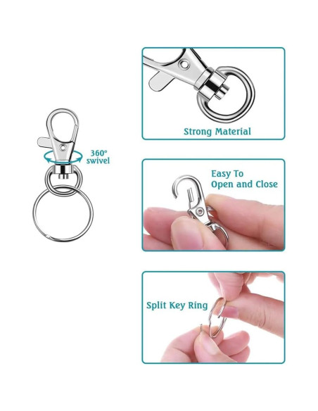 200 Ganchos de Llaveros Gisedkle 3.5cm Metal Zinc Plata