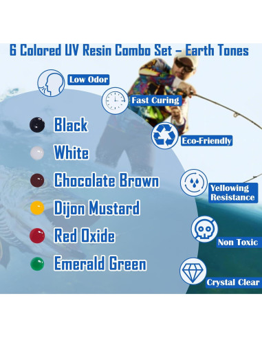 Riverruns Set de 6 Pegamentos UV Coloridos para Atado de Moscas