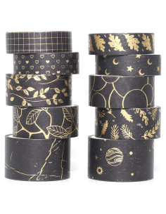 Conjunto de Cinta Washi YUBX 10 Rollos Decorativas Oro