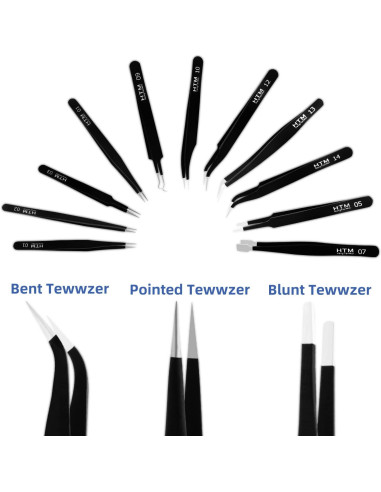 Juego de Pinzas de Precisión HengTianMei 14 Piezas Acero Inoxidable