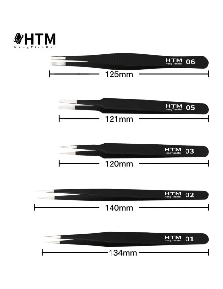 Juego de Pinzas de Precisión HengTianMei 14 Piezas Acero Inoxidable