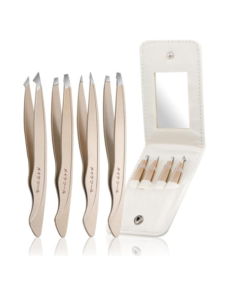 Juego de Pinzas de Acero Inoxidable Plys con Espejo - 4 Piezas