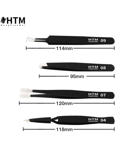 Juego de Pinzas de Precisión HengTianMei 14 Piezas Acero Inoxidable