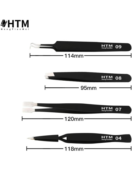 Juego de Pinzas de Precisión HengTianMei 14 Piezas Acero Inoxidable