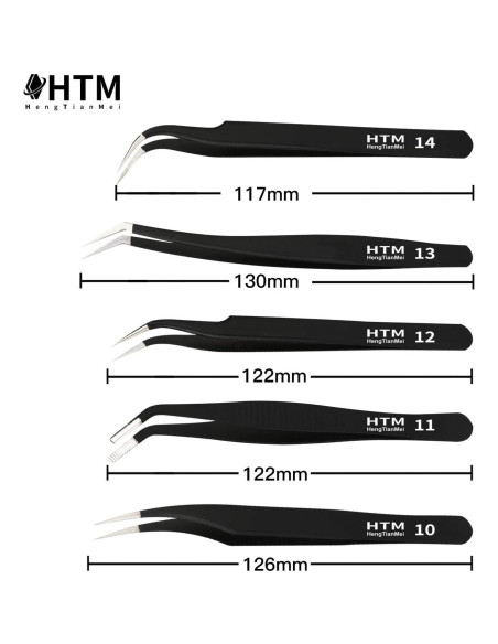 Juego de Pinzas de Precisión HengTianMei 14 Piezas Acero Inoxidable
