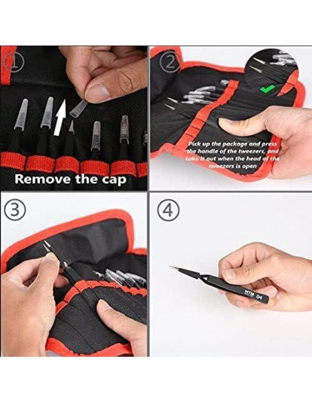 Juego de Pinzas de Precisión HengTianMei 14 Piezas Acero Inoxidable