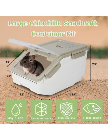 Kit de Baño de Arena para Chinchillas KAINUM Extra Grande 35.9x24cm