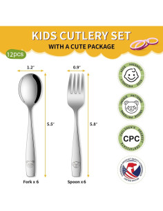 Juego de Cubiertos para Niños Dehov - 12 Piezas Acero Inoxidable 2