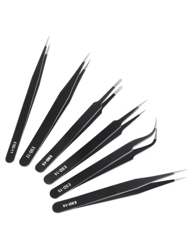 Juego de 6 Pinzas de Precisión CHERALKEST Acero Inoxidable ESD