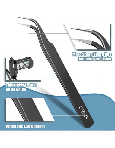 Juego de 6 Pinzas de Precisión CHERALKEST Acero Inoxidable ESD