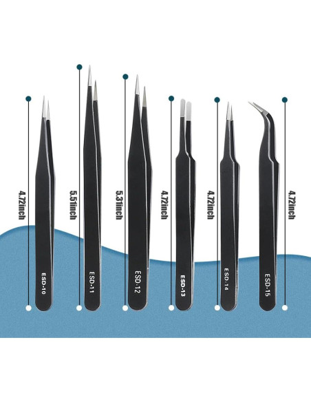 Juego de 6 Pinzas de Precisión CHERALKEST Acero Inoxidable ESD