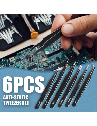 Juego de 6 Pinzas de Precisión CHERALKEST Acero Inoxidable ESD