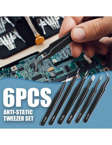 Juego de 6 Pinzas de Precisión CHERALKEST Acero Inoxidable ESD