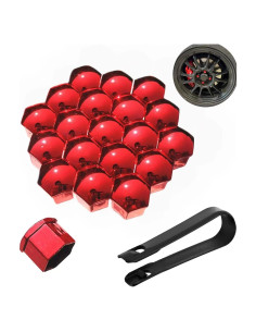 Cubiertas de Tuercas de Rueda 17mm Jannity 20 Piezas Rojo