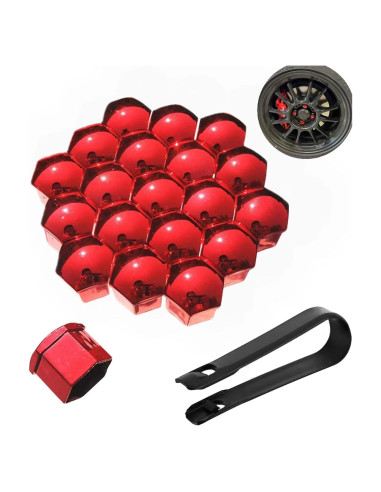 Cubiertas de Tuercas de Rueda 17mm Jannity 20 Piezas Rojo