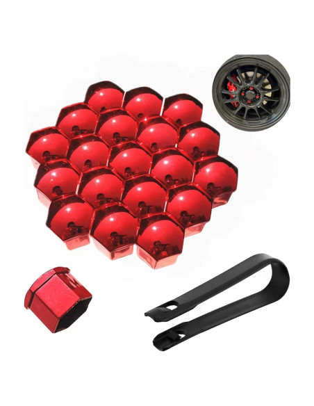 Cubiertas de Tuercas de Rueda 17mm Jannity 20 Piezas Rojo
