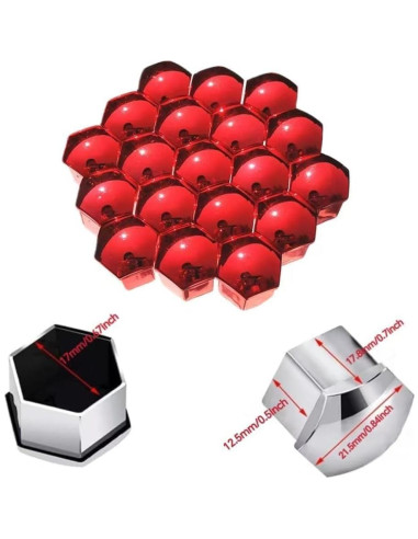 Cubiertas de Tuercas de Rueda 17mm Jannity 20 Piezas Rojo