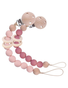 Clip de Chupete de Silicona y Madera Natural - 2 Piezas Rosa