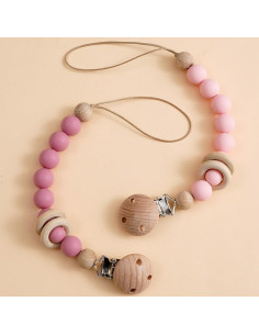 Clip de Chupete de Silicona y Madera Natural - 2 Piezas Rosa 2