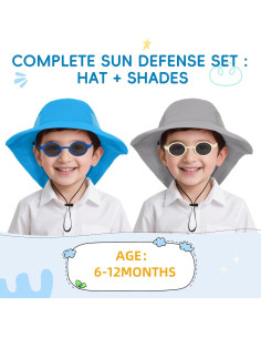 Sombrero de sol para bebés UPF 50+ y gafas ajustables 6-24 meses 2