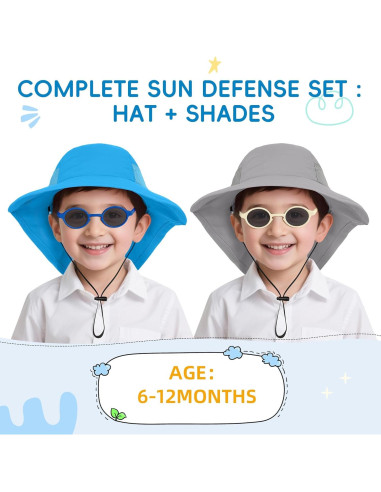 Sombrero de sol para bebés UPF 50+ y gafas ajustables 6-24 meses